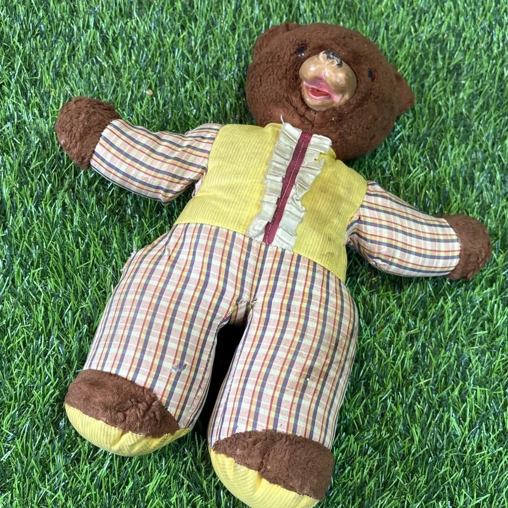 Vintage Ideal Toy Company Teddy‎ Bear It's A Wonderful Toy Plaid Outfit USA